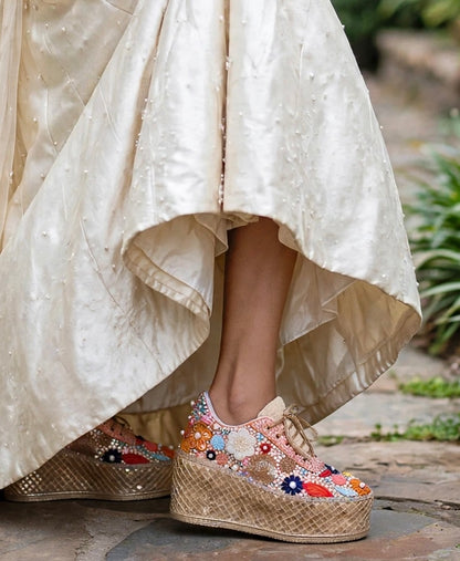 Floral Embroidery Bridal Sneakers – Elegant Wedding Shoes for Bride