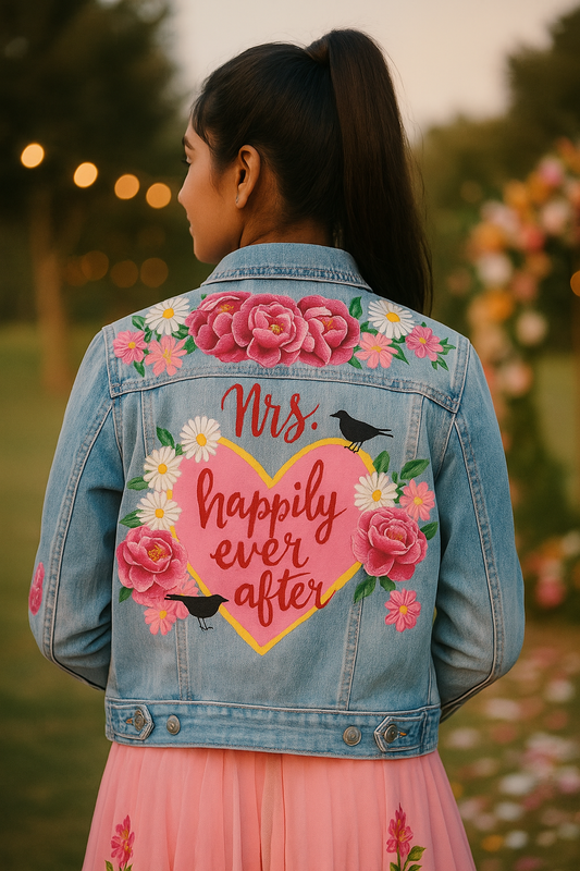 Funky N Trendy customized bridal jacket / denim jacket for bride / hand painted denim jacket for bride