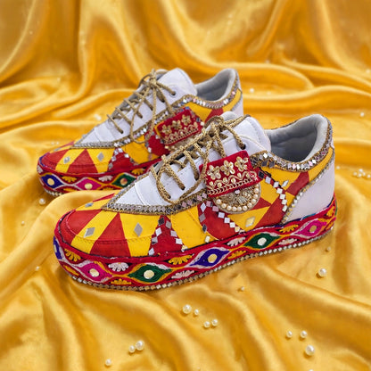 Handcrafted Navratri Garba Sneakers | Mirror-Work Bandhani Sneakers for Women