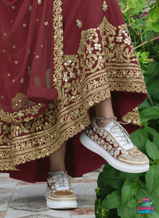 Funky N Trendy Maroon Magic Bridal Sneakers – Dance-Ready & Personalised