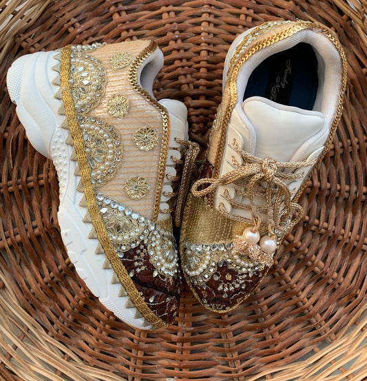 FUNKY N TRENDY brown and gold bridal sneakers / bridesmaid sneakers / bridal sneakers / bride sneakers / handcrafted shoes / custom sneakers