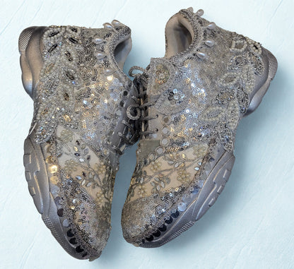 FUNKY N TRENDY hand work bridal sneakers / bridesmaid sneakers/ silver sneakers / silver shoes/mirror sneakers mirror shoes/ bride shoes