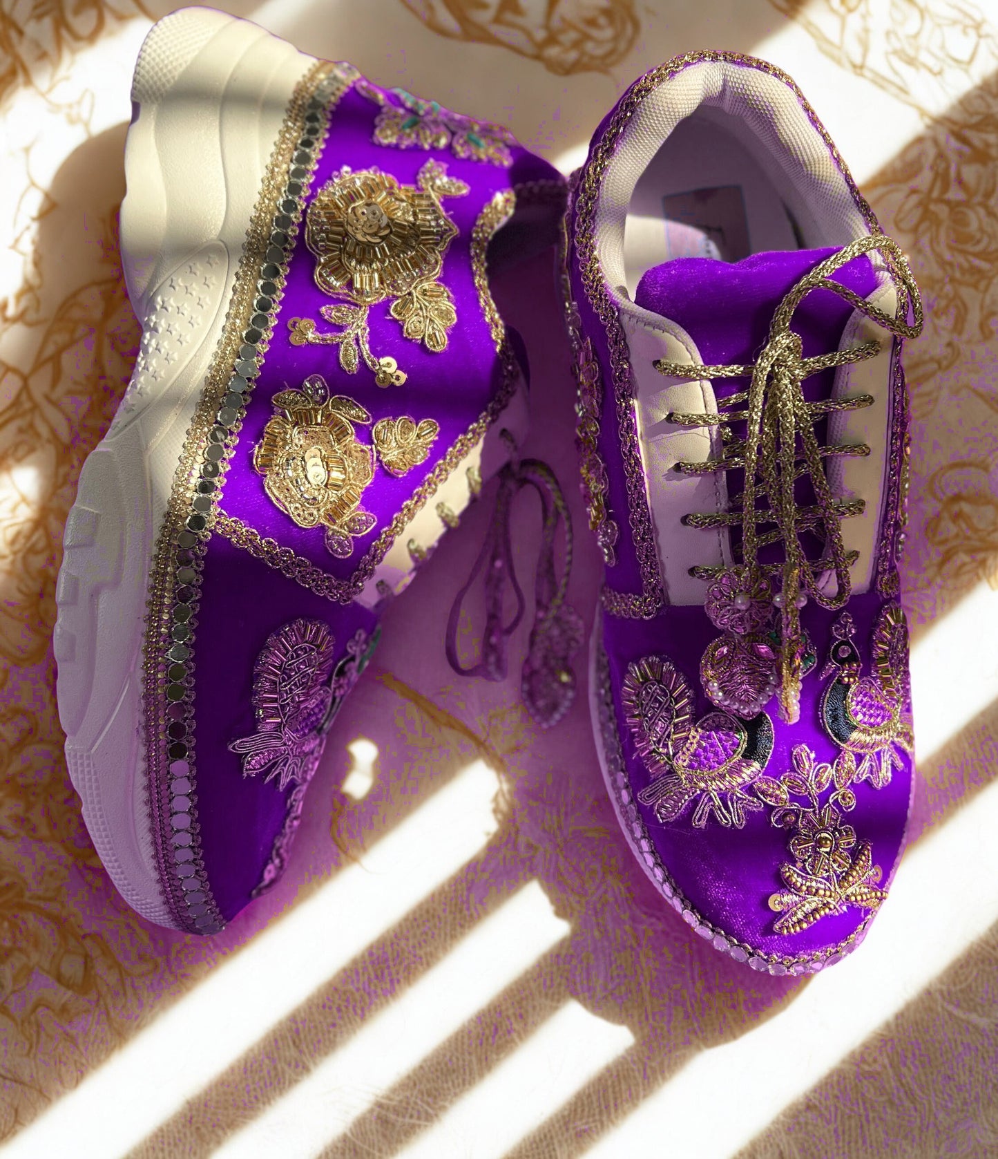 Funky N Trendy Purple
“Peacock Heritage Bridal Sneakers – Embroidered Magic”