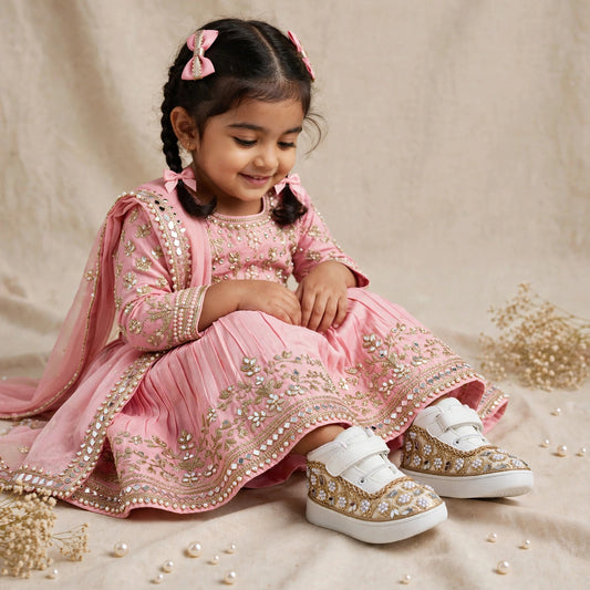 Sitara Noor – Pearl & Mirror Wedding Sneakers for Baby Girls & Flower Girls / Lahenga sneakers