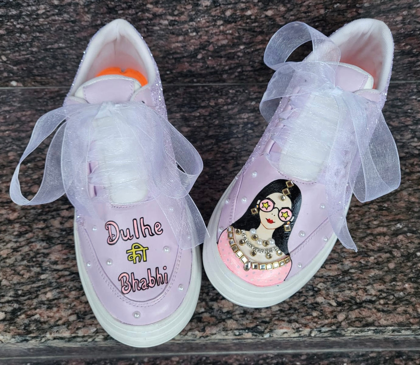 FUNKY N TRENDY hand painted water resistant wedding theme shoes for Dulhe ki Bhabhi / handcrafted shoes / quirky shoes/ bridesmaid shoes/purple