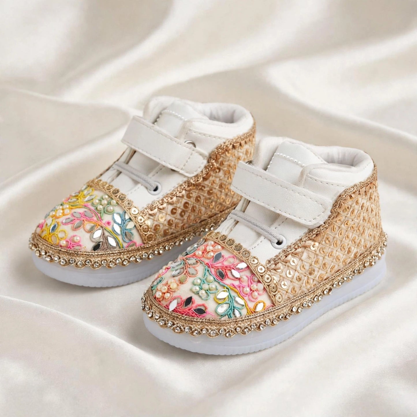 Multicolor Embroidered Sneakers for Baby Girls | Mirror Pearl Bridal Sneakers