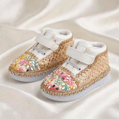 Multicolor Embroidered Sneakers for Baby Girls | Mirror Pearl Bridal Sneakers