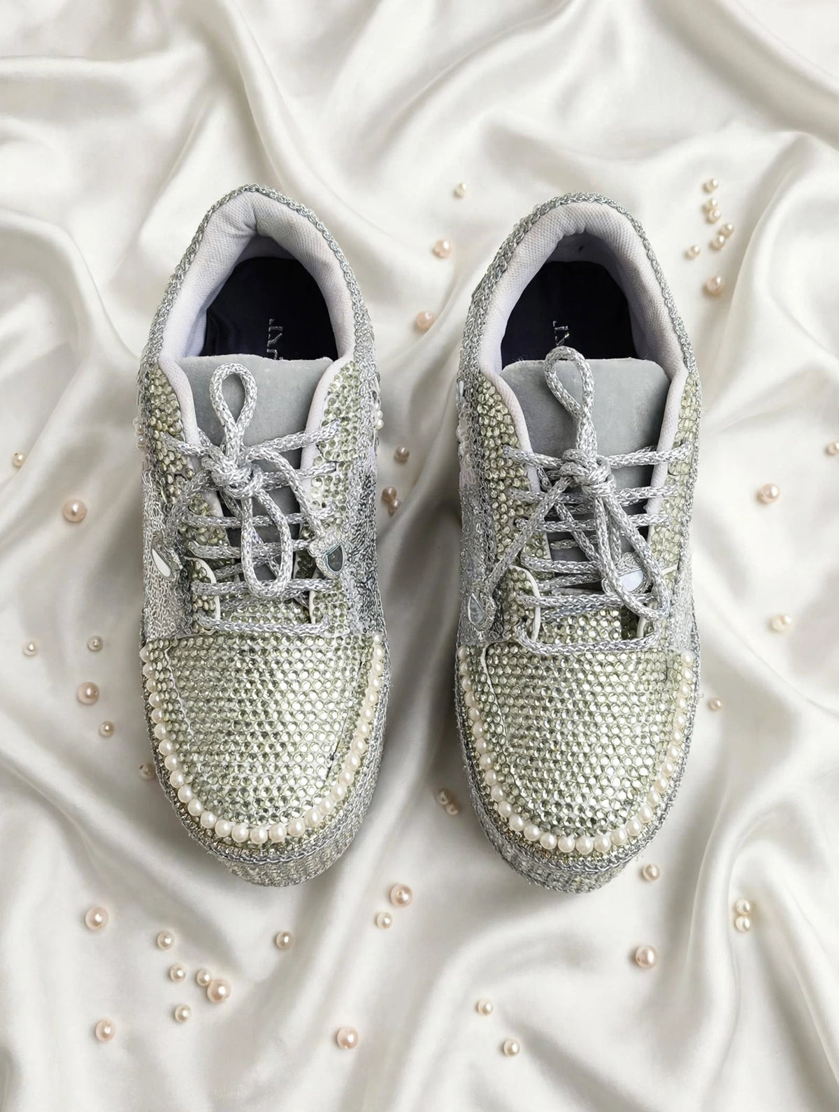 Silver Rhinestone Magic - Bridal Platform Sneakers | Silver Wedge Sneakers for Engagement or Sangeet
