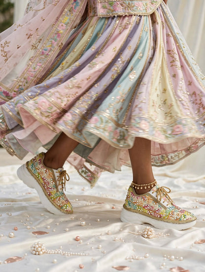 “Rainbow Bridal Sneakers with Mirror detailing– Floral Embroidery”