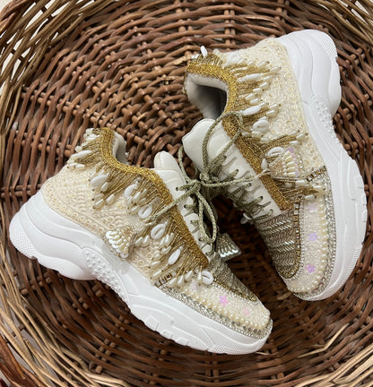 FUNKY N TRENDY gold and silver sneakers for brides / silver sneakers for bridesmaids/ gold sneakers / bridal sneakers / bridesmaid sneakers/ golden hand work sneakers