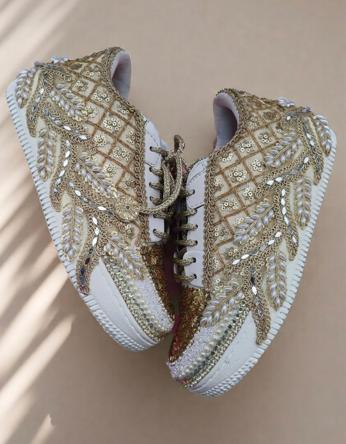 Golden Sequin Bridal Sneakers – Handcrafted Wedding Shoes for Brides | Funky N Trendy