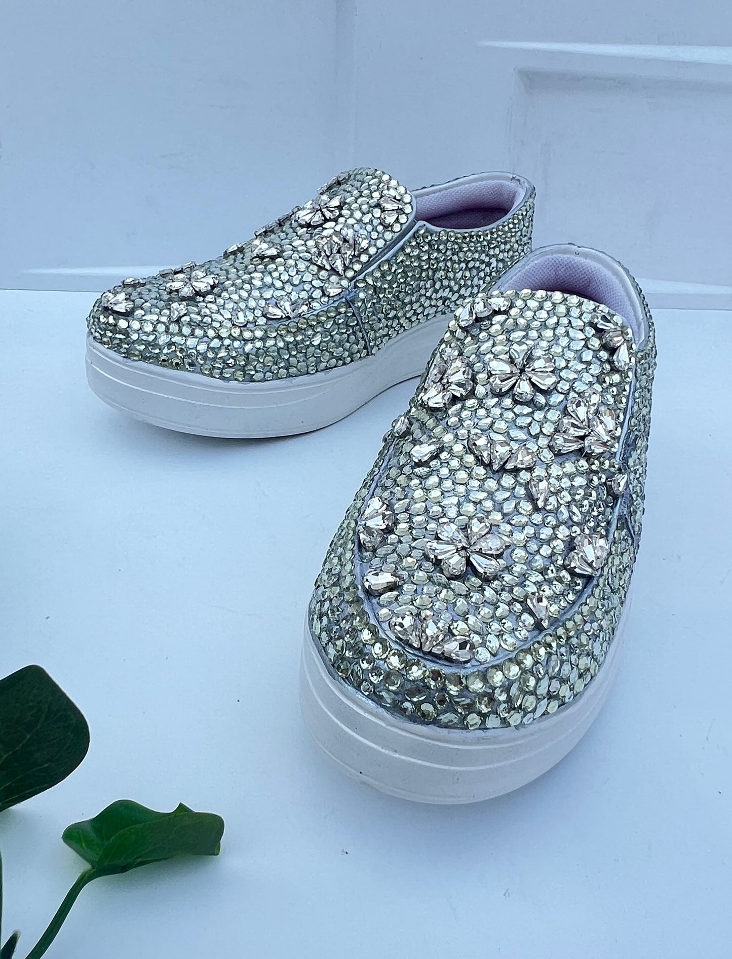 Funky N Trendy hand crystalized silver sneakers for brides / bridesmaids