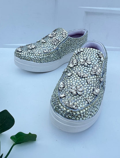 Funky N Trendy hand crystalized silver sneakers for brides / bridesmaids