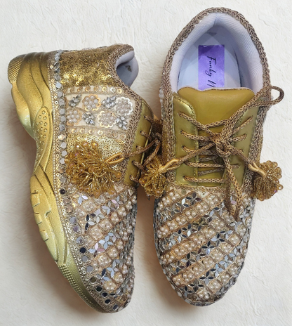 FUNKY N TRENDY gold sneakers for brides / gold sneakers for bridesmaids/ gold sneakers / bridal sneakers / bridesmaid sneakers/ golden hand work sneakers / gold sneakers / embroidered sneakers