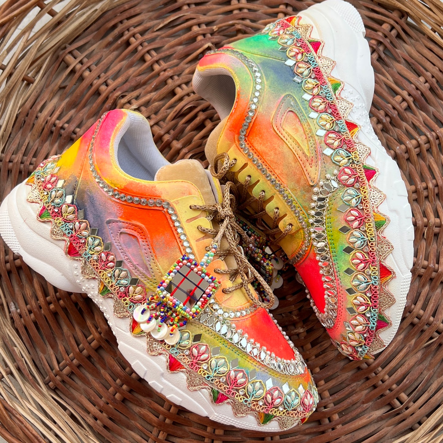 FUNKY N TREND “Handcrafted Ombre effect Mirror Sneakers – Garba Special”
