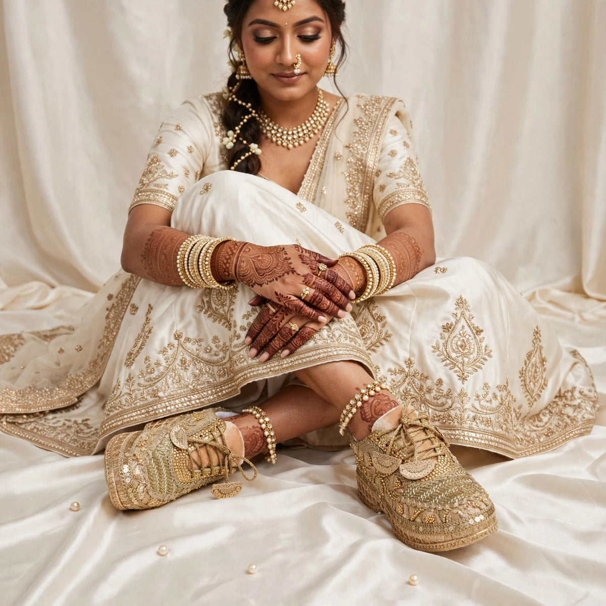 Gold cutdana handwork sneakers- Royal Garden