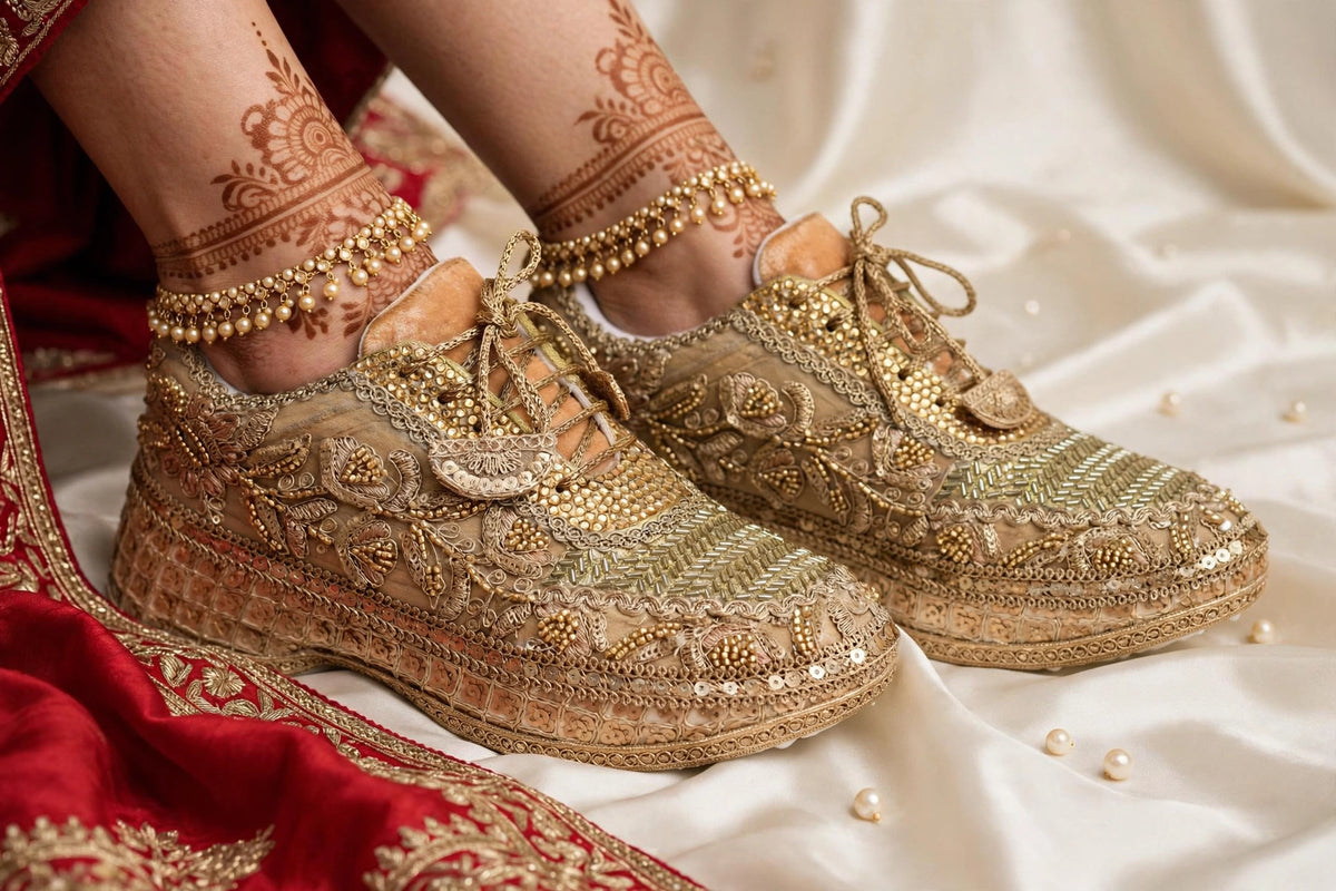 Gold cutdana handwork sneakers- Royal Garden