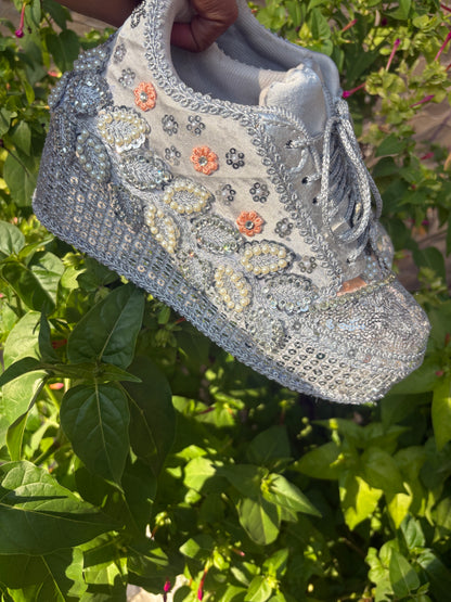 FUNKY N TRENDY Silver Mirror sequine work sneakers - wedge sneakers heeled sneakers/ silver sneakers