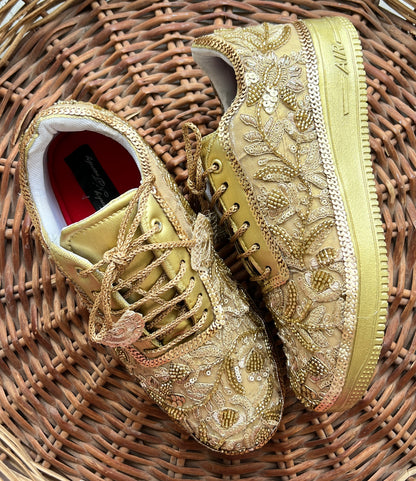 Funky N Trendy Handcrafted Golden Bridal Sneakers – Custom cutdana Embroidery for Brides & Bridesmaids