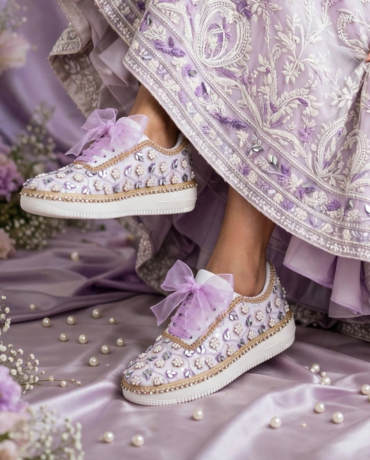 “Purple Bridal Sneakers with Mirror detailing– Floral Embroidery”