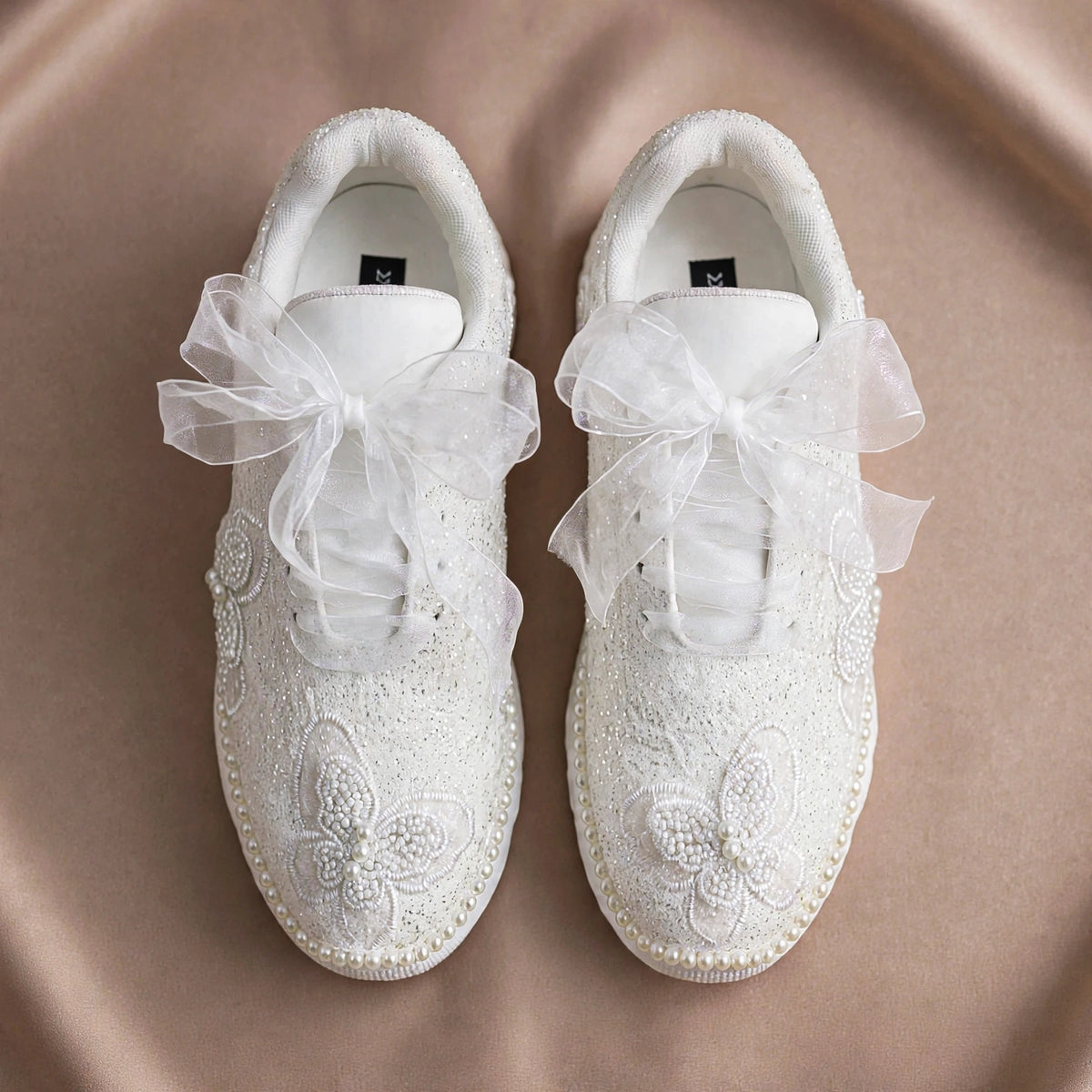 Celeste - Butterfly Pearl Bridal Sneakers with Organza Bow