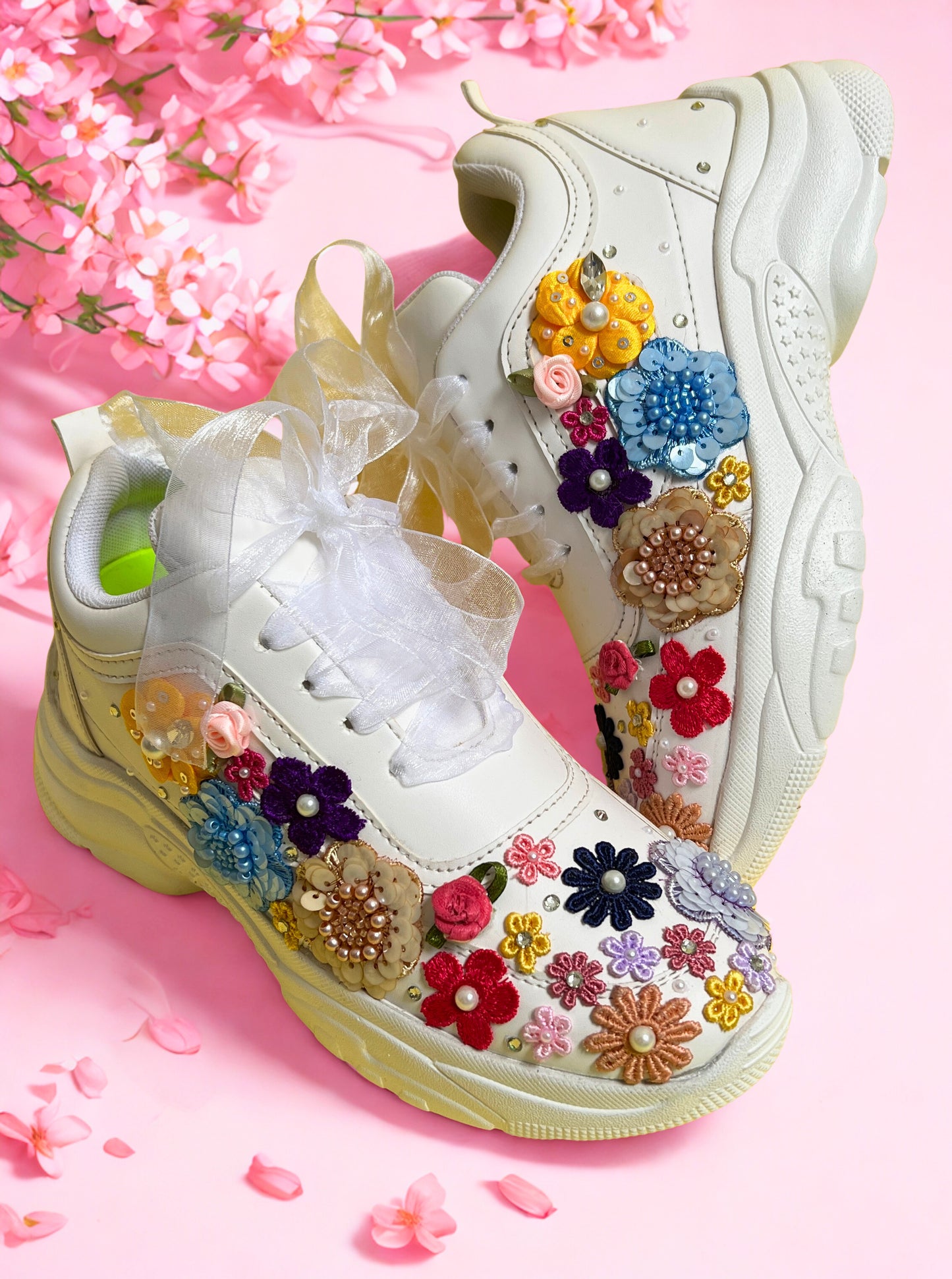 FUNKY N TRENDY multi colored floral theme bridal sneakers / bridesmaid sneakers/floral  sneakers / multi color sneakers / versatile sneakers / haldi mehendi sneakers