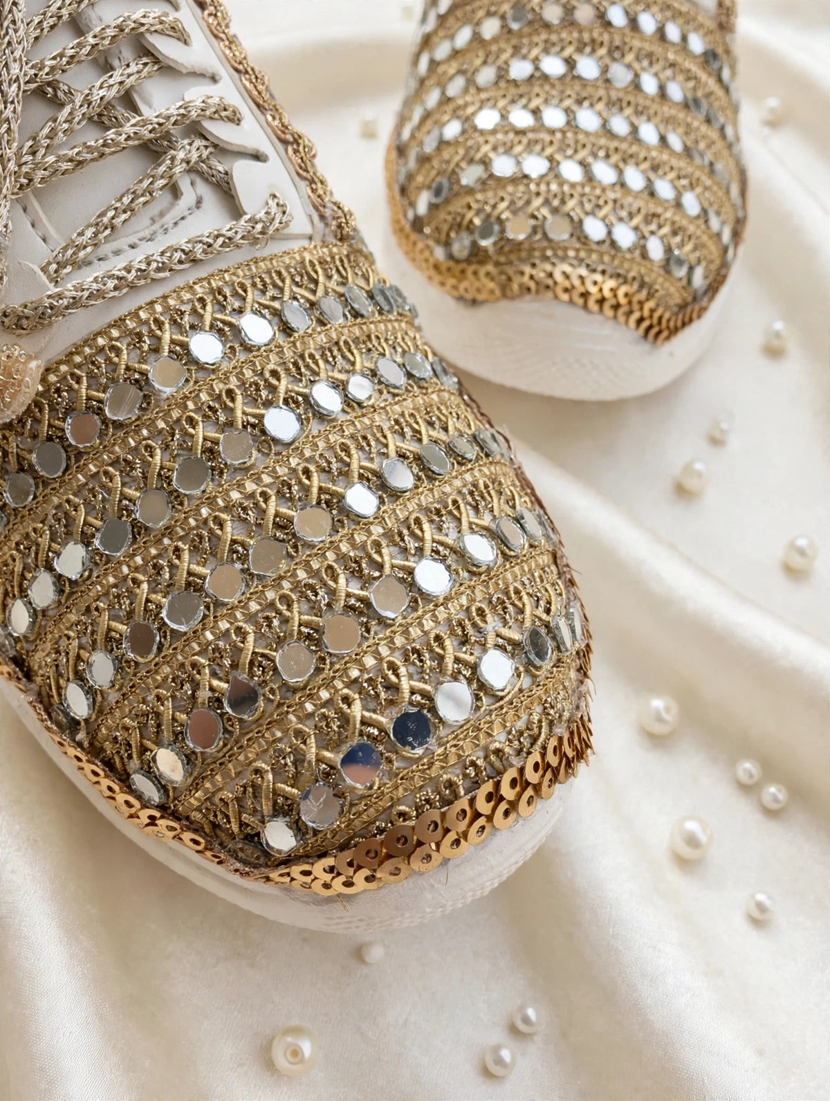 FUNKY N TRENDY dull gold mirror heeled sneakers for brides /bridesmaids / sneakers for bridesmaids/ handcrafted sneakers/ mirror sneakers / bridal sneakers / bridesmaid sneakers/ gold sneakers / mirror shoes