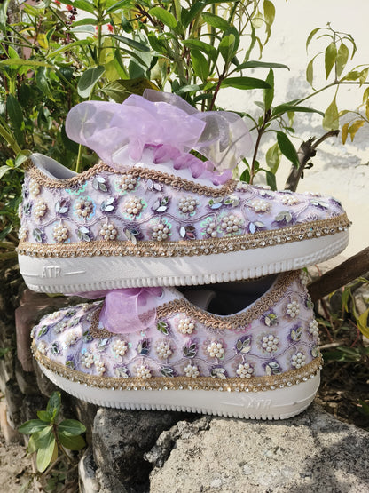 “Purple Bridal Sneakers with Mirror detailing– Floral Embroidery”