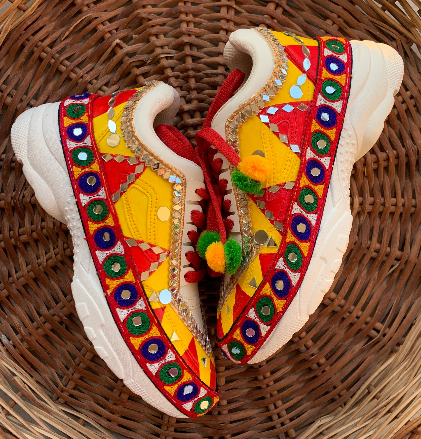 FUNKY N TREND “Handcrafted Kutch Mirror Sneakers – Garba Special”