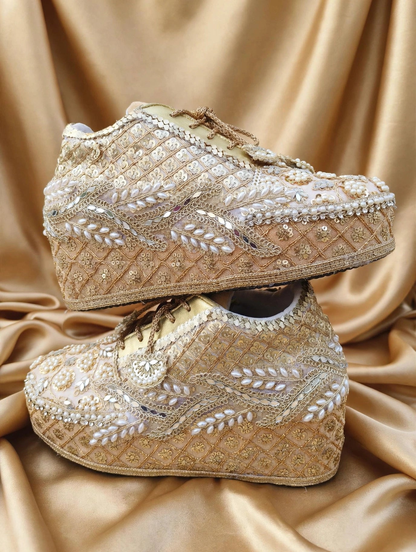 Custom Bridal Sneakers for Wedding Day – Gold Wedges