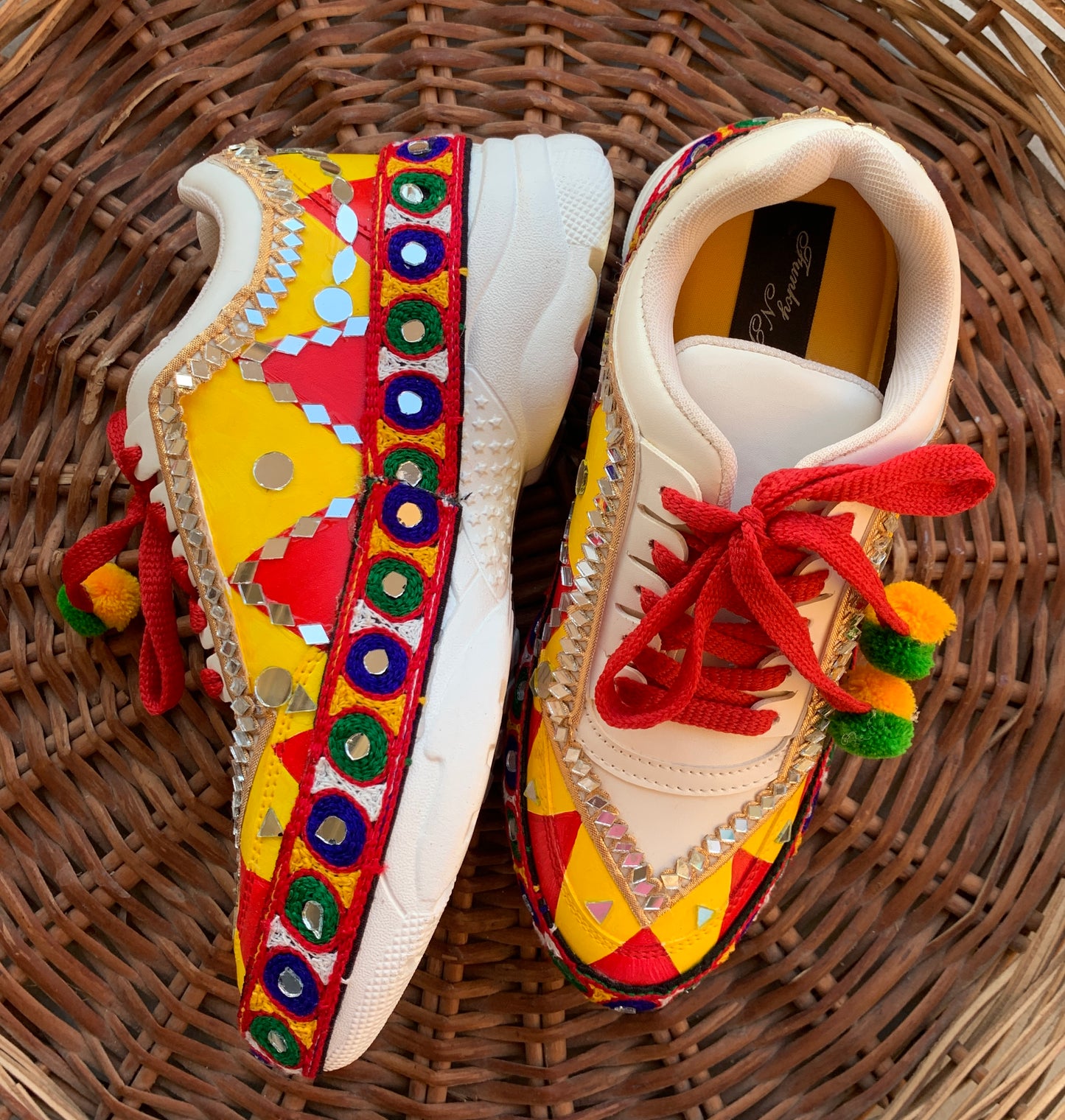 FUNKY N TREND “Handcrafted Kutch Mirror Sneakers – Garba Special”