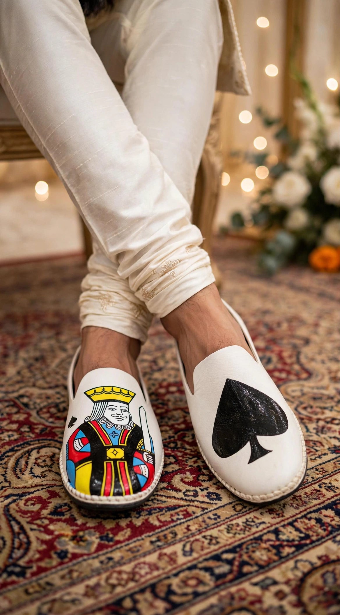 King of Spades - Hand-Painted Groom Loafers | White Edition