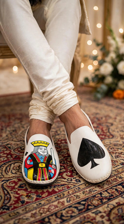 King of Spades - Hand-Painted Groom Loafers | White Edition