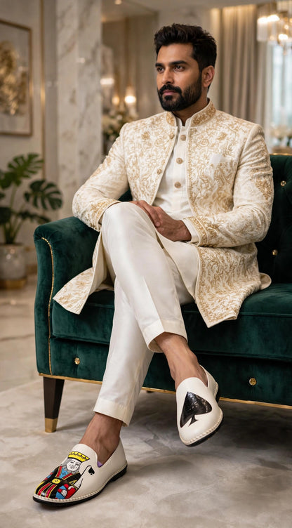 King of Spades - Hand-Painted Groom Loafers | White Edition