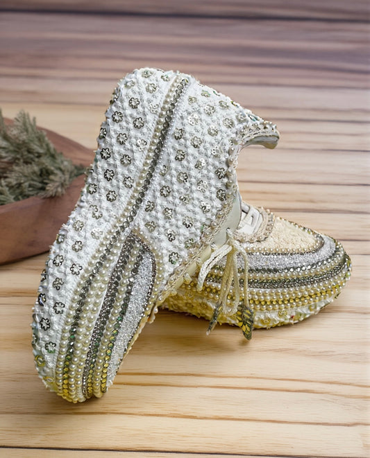 Funky N Trendy Ivory Magic Bridal Sneakers – Custom Bead Detailing- handcrafted beauty