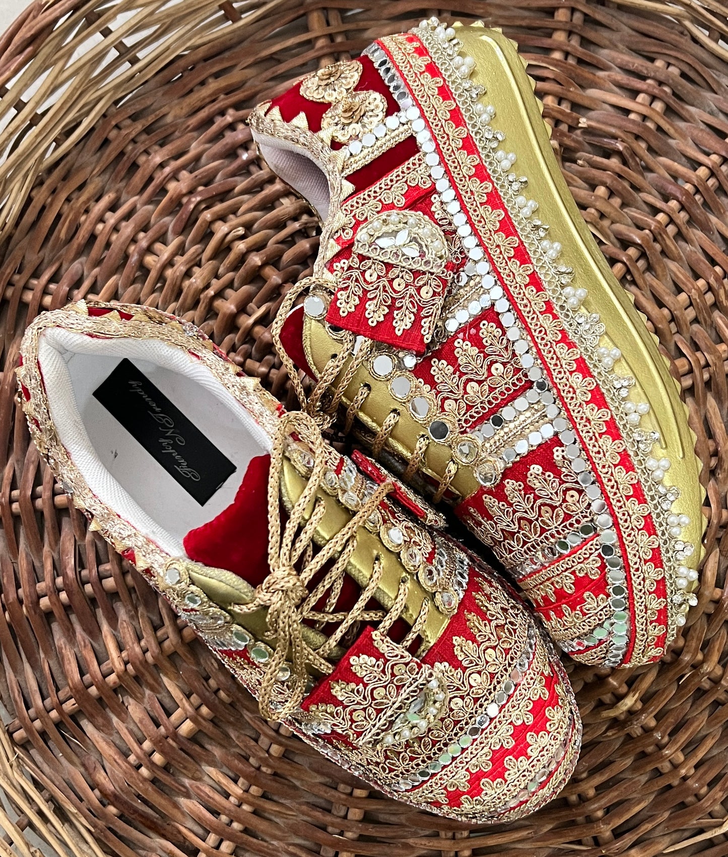 FUNKY N TRENDY red and gold bridal sneakers / bridesmaid sneakers/ golden sneakers / gold sneakers / red shoes / red bridal sneakers / embroidered shoes / embroidered sneakers