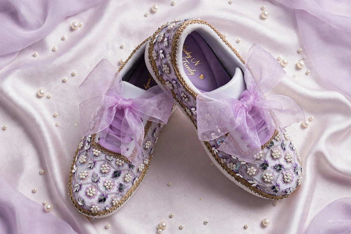 “Purple Bridal Sneakers with Mirror detailing– Floral Embroidery”