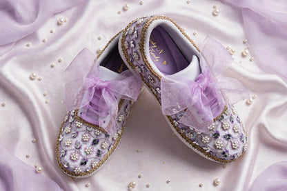 “Purple Bridal Sneakers with Mirror detailing– Floral Embroidery”