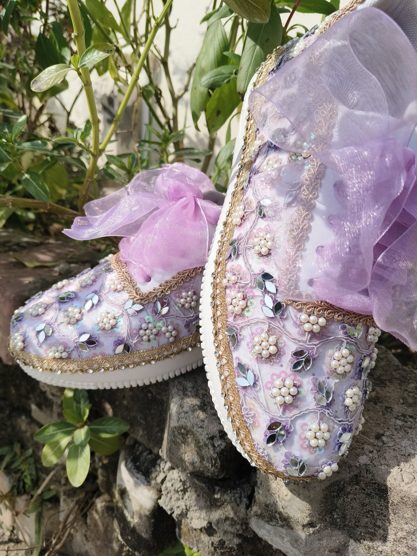 “Purple Bridal Sneakers with Mirror detailing– Floral Embroidery”