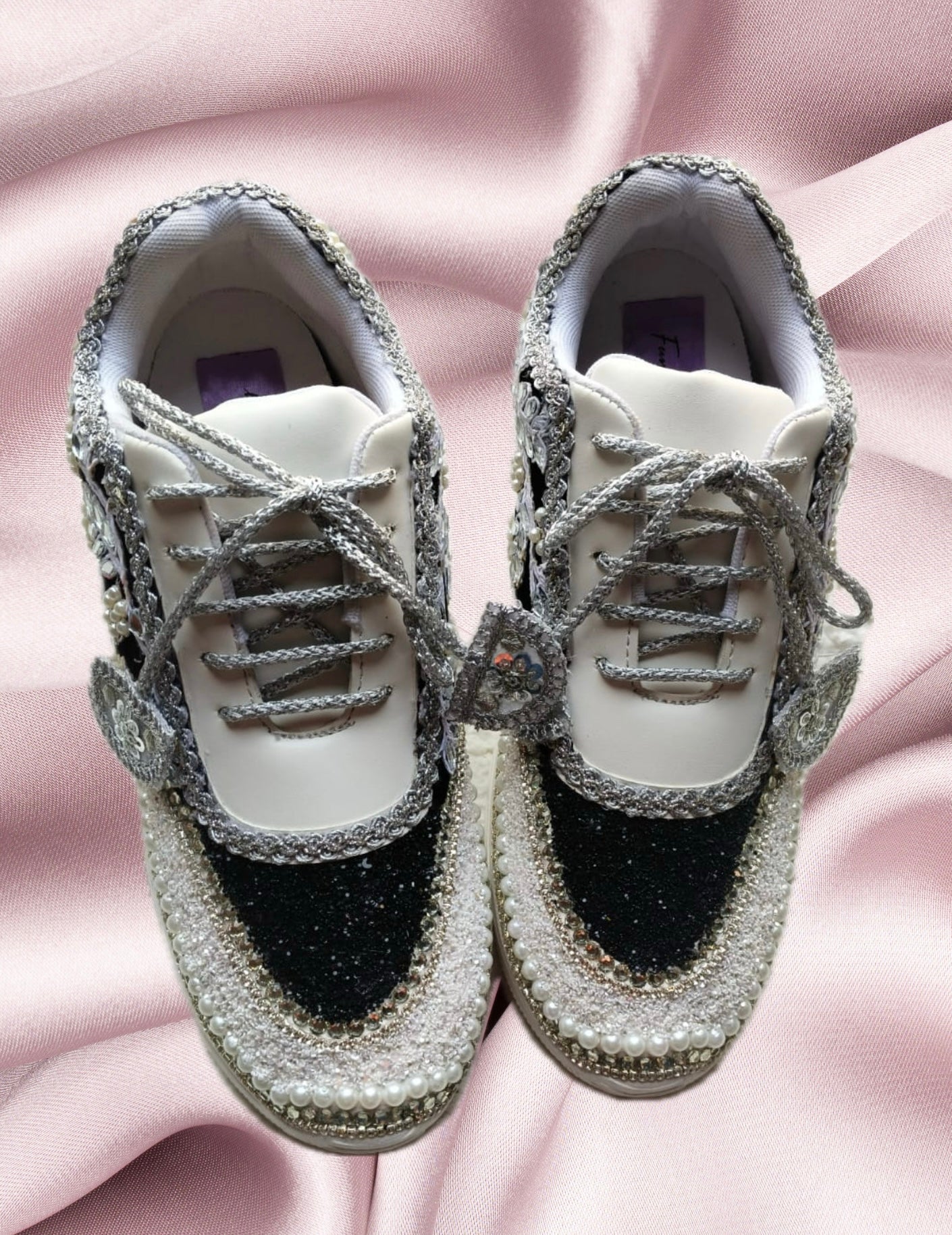Funky N Trendy handcrafted mirror work bridal sneakers/ bridesmaid sneaker / black sneakers /black boho sneakers/ black shoes/ mirror sneakers/ black shoes