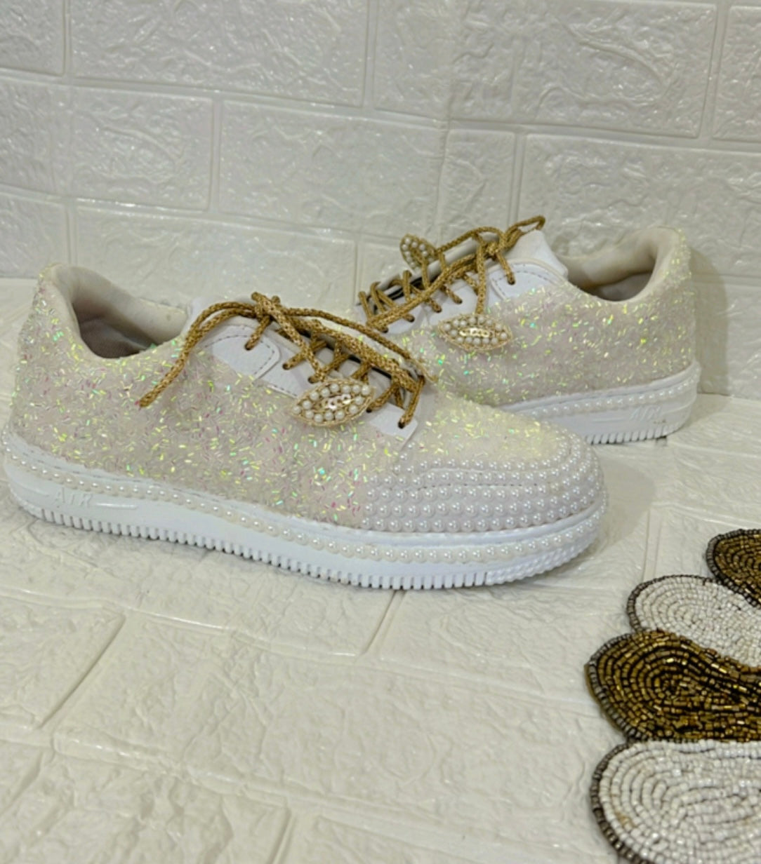 FUNKY N TRENDY ivory white golden sneakers / ivory sneakers / gold sneakers / white sneakers / bridal sneakers