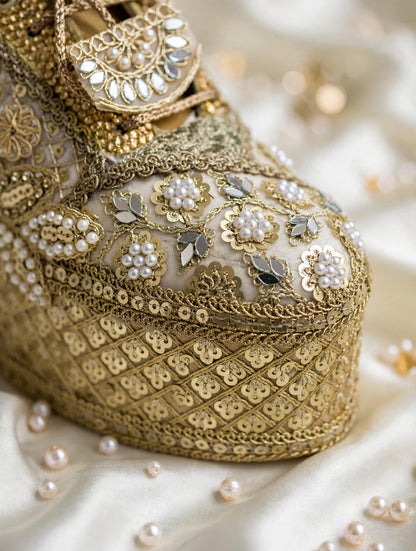 FUNKY N TRENDY Gold bridal sneakers - wedge sneakers heeled sneakers/ golden sneakers