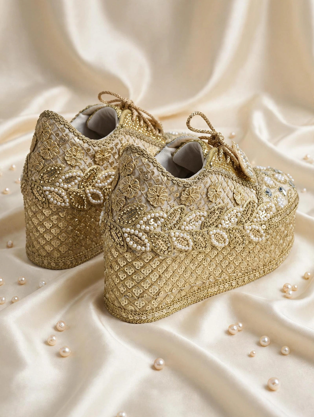 FUNKY N TRENDY Gold bridal sneakers - wedge sneakers heeled sneakers/ golden sneakers