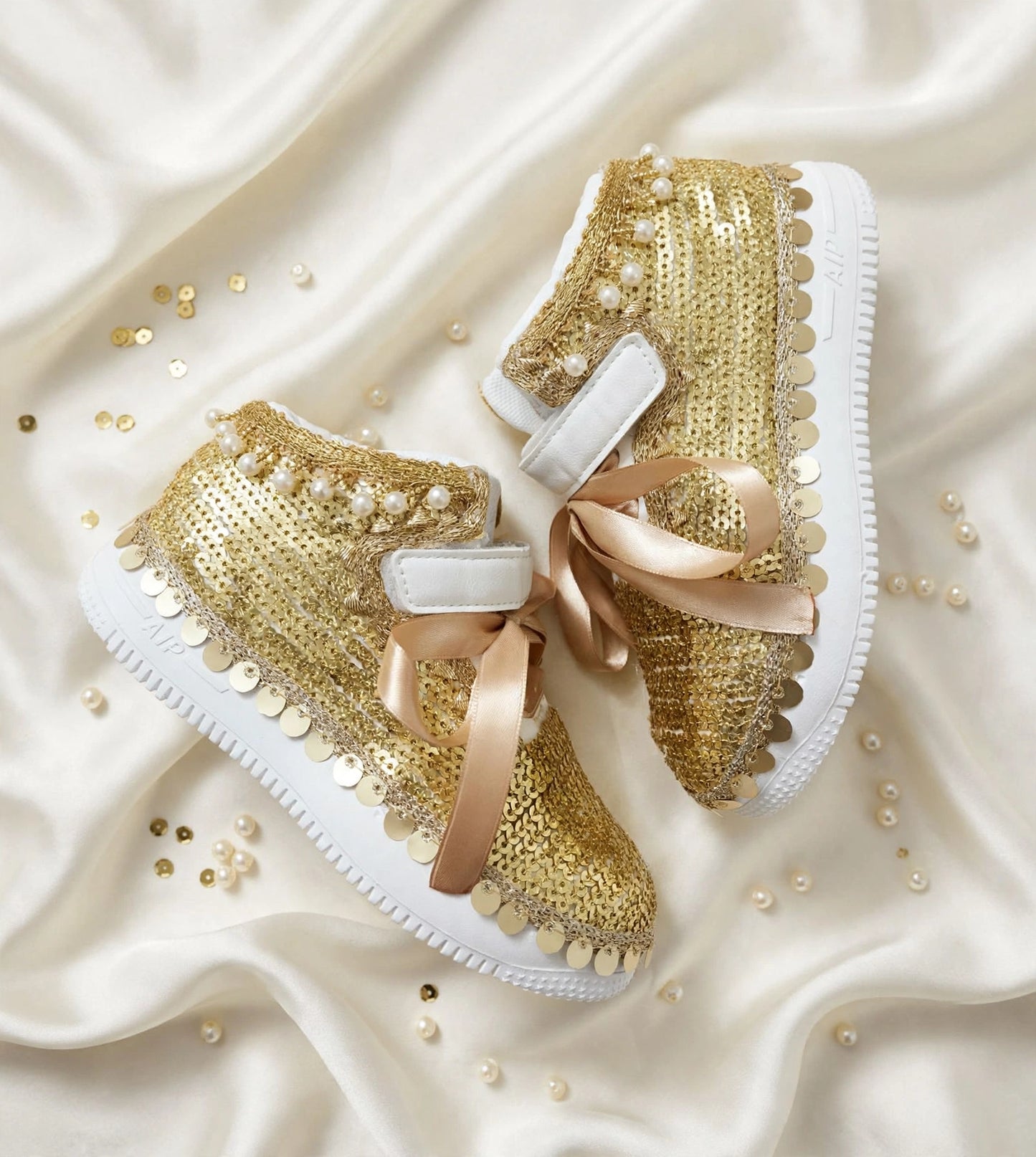 Funky N Trendy purple gold sequine work sneakers/kids sneakers/ embroidery shoes / kids shoes/ gold sneakers / gold shoes for kids/handmade sneakers for kids