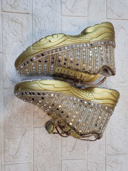 FUNKY N TRENDY gold mirror heeled sneakers for brides /bridesmaids / sneakers for bridesmaids/ handcrafted sneakers/ mirror sneakers / bridal sneakers / bridesmaid sneakers/ gold sneakers / mirror shoes