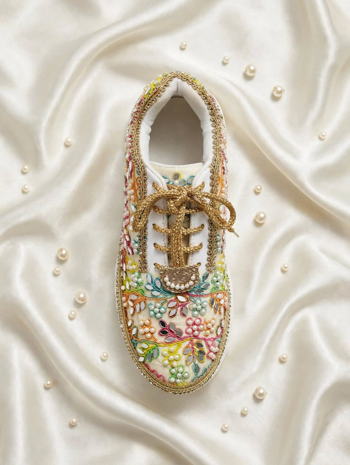 “Rainbow Bridal Sneakers with Mirror detailing– Floral Embroidery”