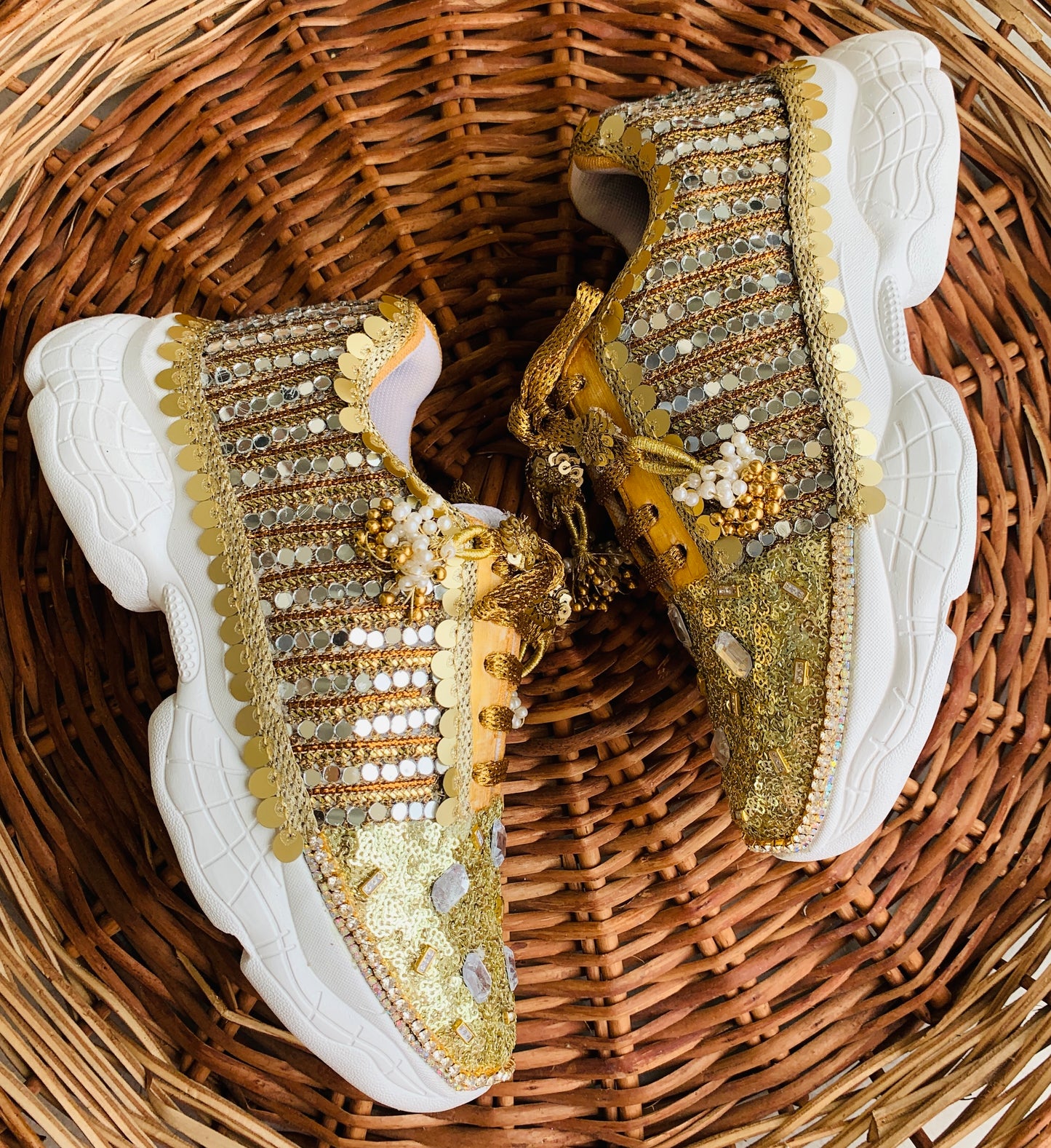 FUNKY N TRENDY gold mirror sneakers with for brides /bridesmaids / sneakers for bridesmaids/ handcrafted sneakers/ mirror sneakers / bridal sneakers / bridesmaid sneakers/ gold sneakers / mirror shoes