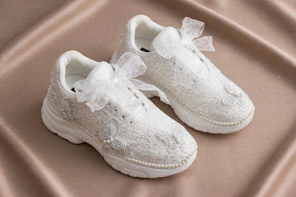 Celeste - Butterfly Pearl Bridal Sneakers with Organza Bow