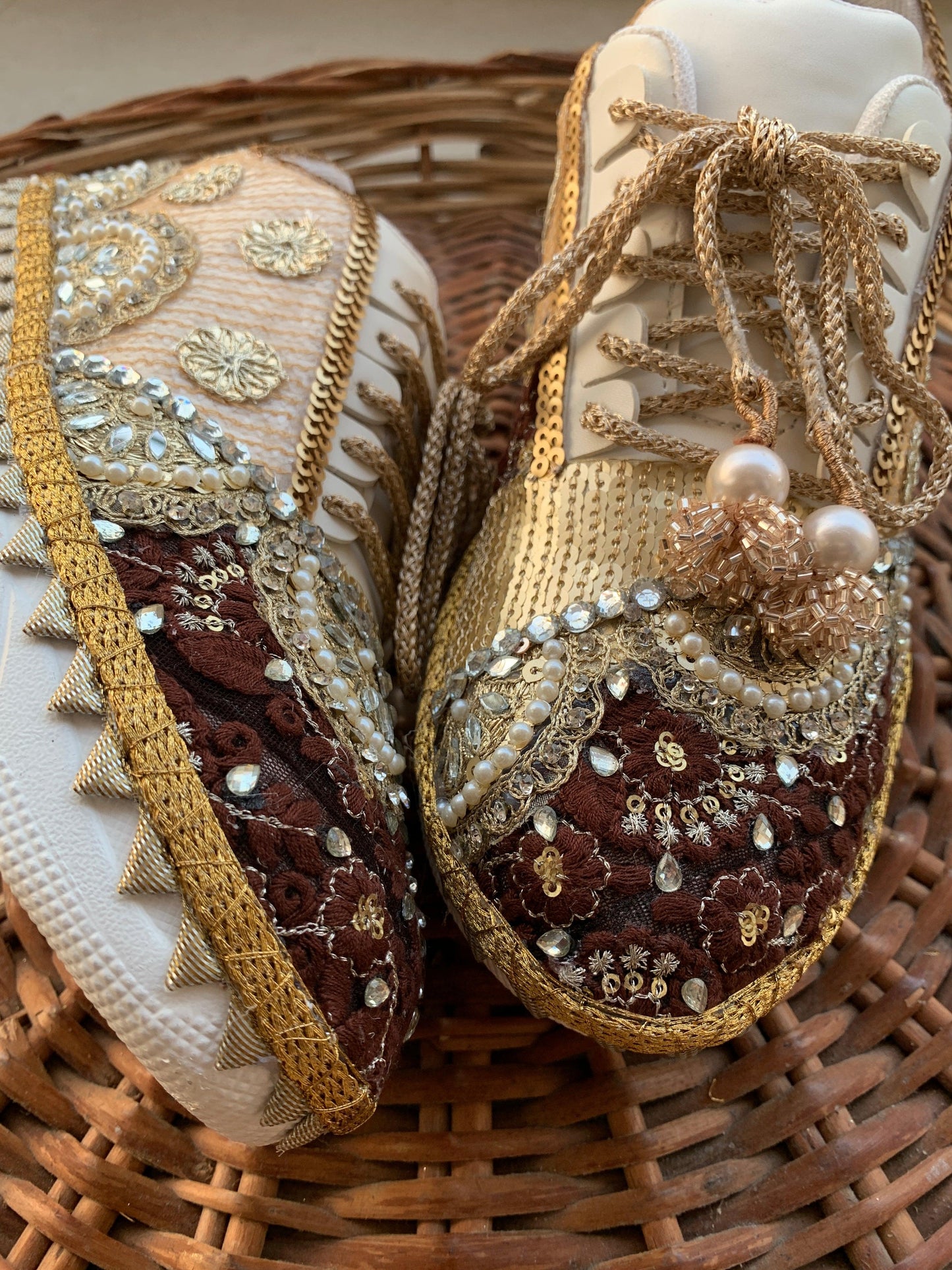 FUNKY N TRENDY brown and gold bridal sneakers / bridesmaid sneakers / bridal sneakers / bride sneakers / handcrafted shoes / custom sneakers