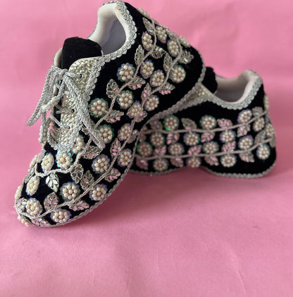 Funky N Trendy handcrafted hand embroidered mirror work bridal sneakers/ bridesmaid sneaker / black sneakers /black boho sneakers/ black shoes / women shoes